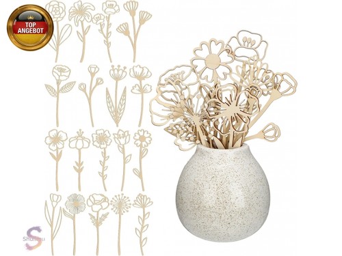 Holzblumen deko set - deko,, mit