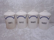 4 Antike Art Deco Design Keramik Vorratsdosen Erika Vintage um 1920 Blaue Herzen