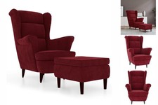 Ohrensessel Mit Hocker Weinrot