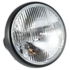 Motorrad Scheinwerfer British Style 7 Zoll H4 Mattschwarz Glas geprägt E-geprüft