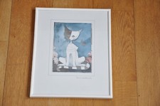 Rosina Wachtmeister Katze Mond Gerahmter Kunstdruck 80iger Jahre ca. 30 x 25 cm