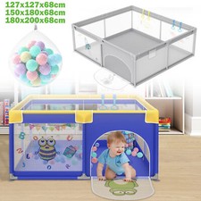 Kinder Laufgitter Baby Laufstall 127/180/200 cm inkl. Trainingsarmband Blau/Grau