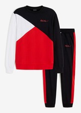 Neu 2-tlg Set Jogginganzug Gr 44/46 S Schwarz Erdbeere Weiß Baumwoll-Sport-Anzug