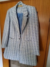 Mantel Damen halblang blau kariert gemustert Gr. 44 - Gebraucht