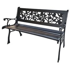 Rosen-Parkbank schwarz Gartenbank Sitzbank Holzbank Antik Gusseisen Garten Bank