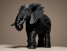 Designer Elephant Sculpture | Schwarze Elefantenfigur im modernen Stil | 3D-gedr