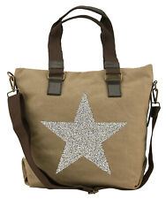 Damen Jeans Tasche Canvas Shopper Stern Handtasche Citybag Vintage