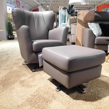 Global Ohrenbackensessel Florencia Leder Lava Kaltschaum mit Hocker