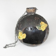 Kerzenhalter Kugel ⌀ 12cm zum Aufhängen Keramik in Metalloptik mit Blumendekor