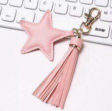 TASCHENSCHMUCK LEDER STERN MIT  QUASTE SCHLÜSSELANHÄNGER TASCHENHÄNGER KEYCHAIN
