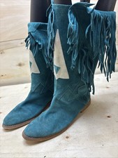 IBIZA DAMEN STIEFEL STIEFELETTEN COWBOY-WESTERNSTIEFEL FRANSEN GR:39 UK:6 TÜRKIS