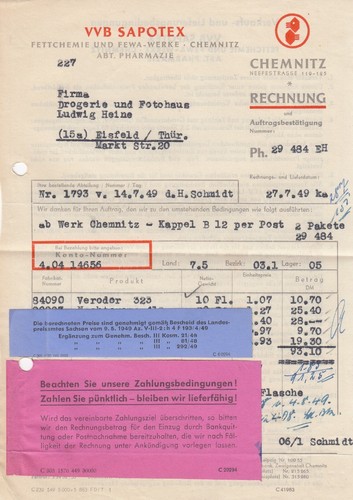 Chemnitz rechnung 1949 vvb - 1949,,