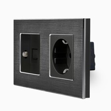 Schuko Steckdose LAN Netzwerk und SAT Dose Wandsteckdose Alurahmen UP LUXUS-TIME