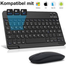 Bluetooth Tastatur Funk Maus kabellos Keyboard Deutsch für PC Handy Tab QWERTZ