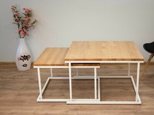 Couchtisch Set Beistelltisch eiche massiv Metallgestell quadratisch