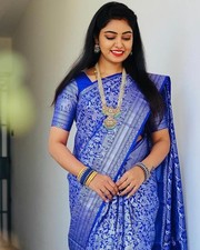 Weiß Lichi Seide Saree mit