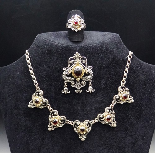Herz granat set 800 - granat, silber