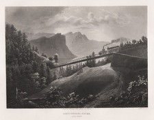 Vitznau-Rigi-Bahn Eisenbahn Schnurtobelbrücke Schweiz Suisse Stahlstich 1850
