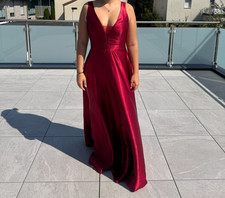 Damen Abendkleid A-Linien-Kleid Bodenlang Satin Ballkleid Rot Gr. M
