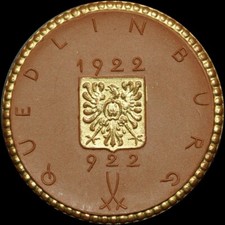 NOTGELD: 10 Mark 1922, Porzellan. 1000 JAHRE QUEDLINBURG - STADT QUEDLINBURG.