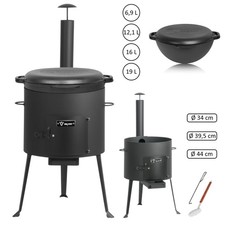 Kazan Ofen mit Rohr Gulaschkessel Gusstopf Ofen Feuerstelle Utschak BBQ-Toro