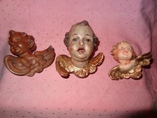 3 x alte Porzellan + Holz geschnitzte Engel / Putten / Puttis