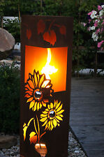 Feuer Säule Sonnenblume Edelrost  Rost Metall Windlicht Edelstahl - Kugel Fackel