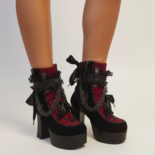 DEMONIA CULT CHARADE-110 SCHWARZ ROT GOTHIC PLATEAU STIEFELETTEN GR. 37