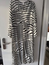 Schickes Kleid A-Linie lang locker beige schwarz Zebra H+M Gr. 44 46 L XL