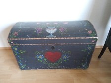 Antike Hochzeitstruhe Bauernmalerei Truhe Holzkiste Metallgriffe Kiste