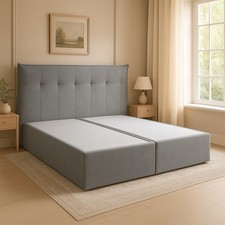 Boxspringbett 180×200 cm Creme Grau Stoff Kopfteil 6-Naht Design Ohne Matratze