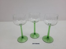 3x Weinglas gerippt grüner Stiel um 1910 Jugendstil Antik Haushalt #2510845