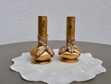 Vase, Vasen Paar, Jugendstil, Metall (Messing?) vergoldet, reliefierte Aufsätze