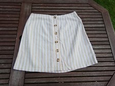 Clockhouse süßer Leinen Rock Leinenrock knielang beige weiß Streifen L 40/42