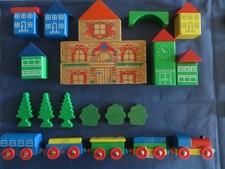 Holzeisenbahn-Ersatzteile –Lok + 4 Waggon u, Zubehör, für BRIO, Eichhorn etc. #A