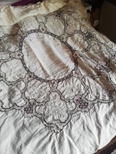 Tischdecke, Von Omas Schrank, Rund, Ca 170, Beigefarben Mit Häkelornamenten 