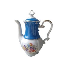 Kaffeekanne Porzellan Ilmenau Carmen VEB DDR Blau Blümchen Blumen Henneberg Graf