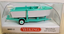 Wiking 1:87 - Motorboot auf Anhänger - signalweiß / mintgrün - 0092 03