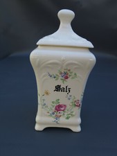 11860: Bunzlau Vorratsdose Salz Salzdose mit Deckel Keramik Blumenmuster 25 cm H