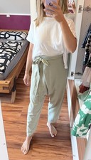 ZARA knöchellange Hose NEU XS 34 helles Khaki Hosenstall asymmetrisch zum Binden
