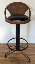 BARSTUHL BARHOCKER DREHSTUHL POLSTER RATTAN BRAUN METALLGESTELL DREHBAR