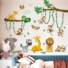 Dschungel Tiere Wandtattoo Elefant Giraffe Löwe Affe Zebra Wandsticker Baby