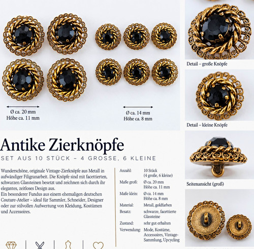 Vintage zierknöpfe schwarz - 10,