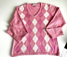 BURLINGTON Pullover Gr. L, rosa ARGYLE Rauten Muster, Baumwolle, Cashmere, GOLF