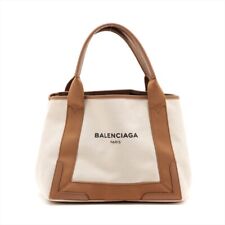 PRE-LOVED Balenciaga Navy Cabas Canvas & Leather Tote bag Brown 339933 mit Pouch