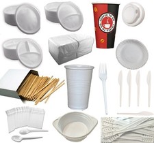 Plastik Geschirr Besteck Menü Teller Kaffee Pappbecher 0,2l/0,3l Deckel