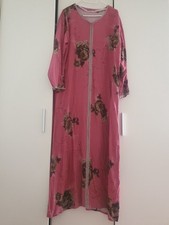 Damen Maxikleid Kaftan Abaya Langarm Blumen pink braun Viskose