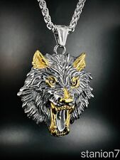Wikinger Fenrir Wolf Kopf Tier Jäger Anhänger Edelstahl Kette Schmuck Biker 350A
