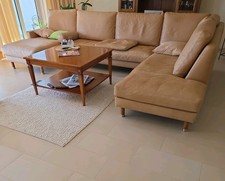 Leder-Couch Polstergarnitur, hellbraun, U-Form, Landschaft