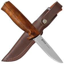 Helle Outdoormesser "Fossekallen No 49" Maserbirken Griff Ledersteckscheide